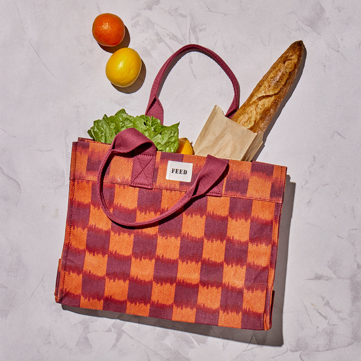 Terracotta Checkered Square | lifestyle of Terracotta Checkered Square Market Tote