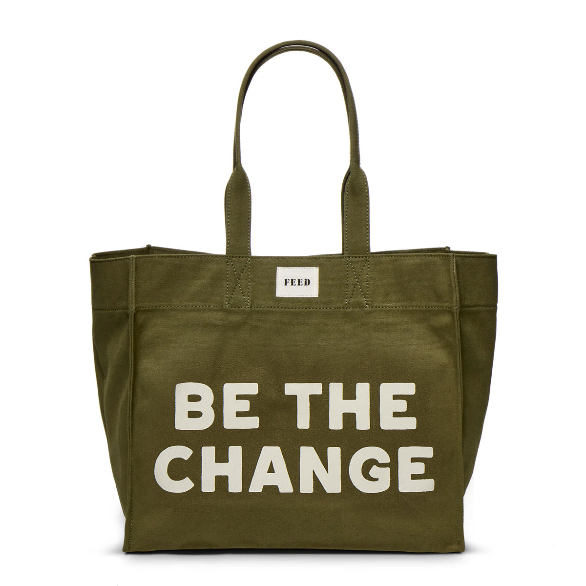 Be The Change Carryall | Front of Be The Change Carryall army green