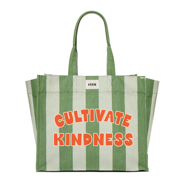 Green Cabana Stripe  | Front Flat Lay Cabana Stripe Carryall