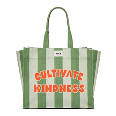 Green Cabana Stripe  | Front Flat Lay Cabana Stripe Carryall