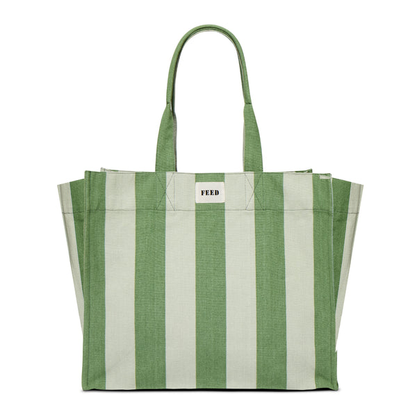 1 Green Cabana Stripe  | Front of Green Cabana Stripe Carryall