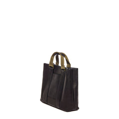 Black | side of small leather work bag