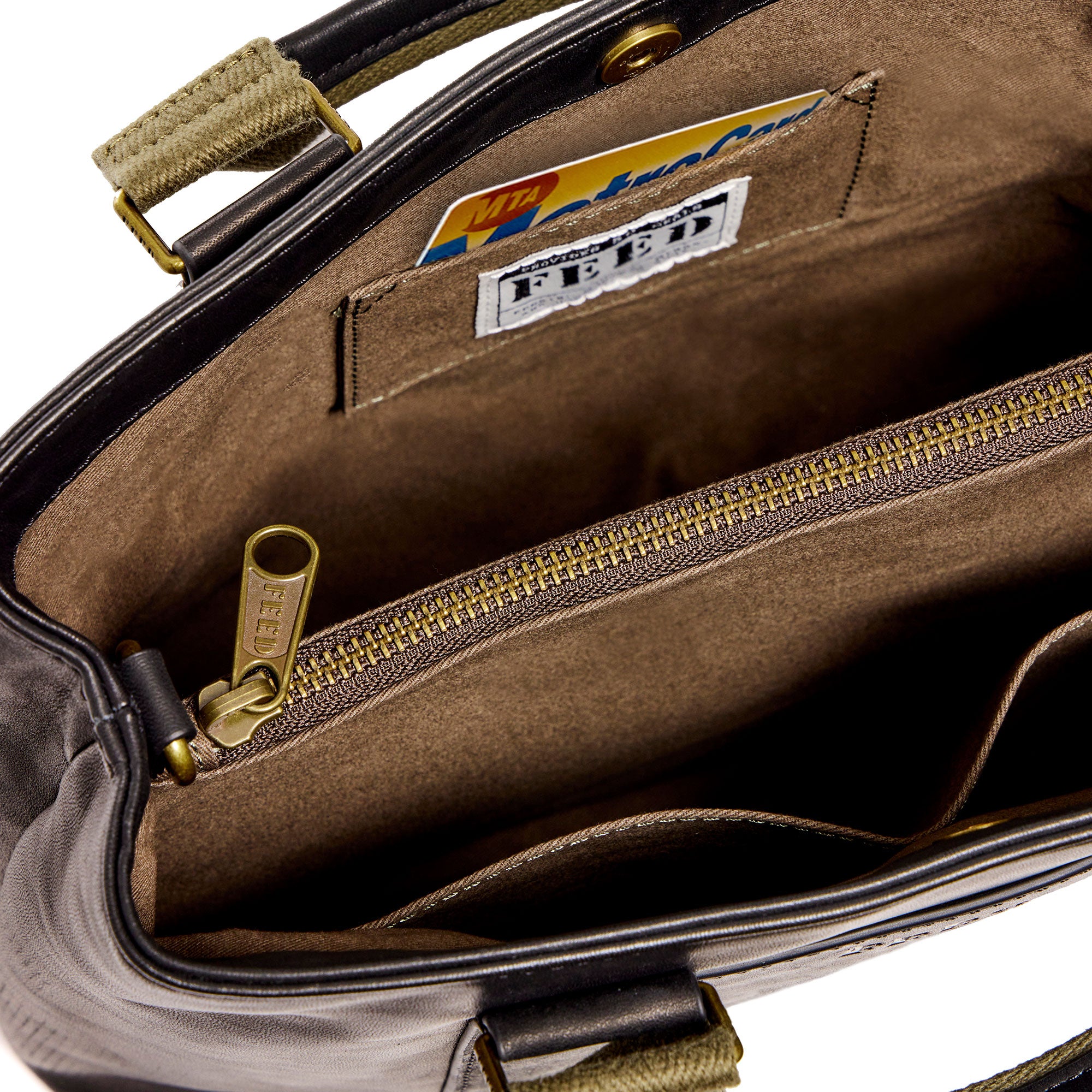 Black | Small leather work bag interior zip pocket