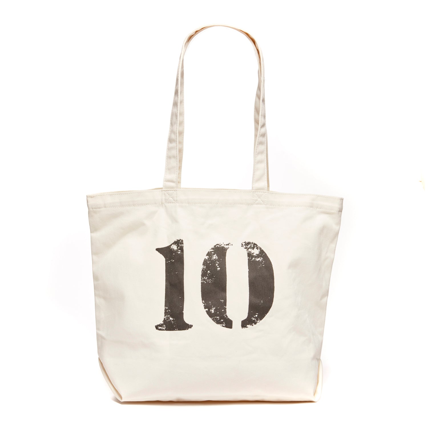 White |Back of white FEED 10 Bag with "10" written in black.