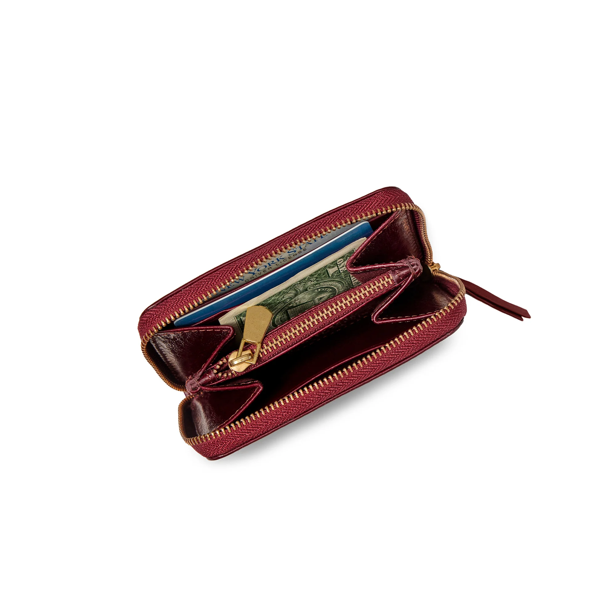Suede / Burgundy | interior of mini wallet