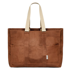 Brown | Front of brown organizer tote with shoulder strap.