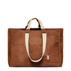 Brown | Front of brown organizer tote with feed tag.
